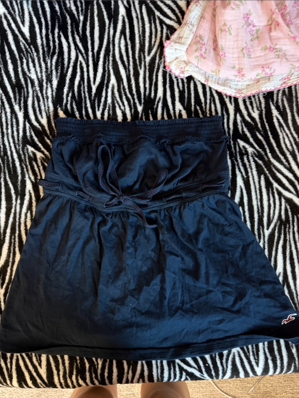 Hollister Navy Strapless Skater Drawstring Waist Skirt